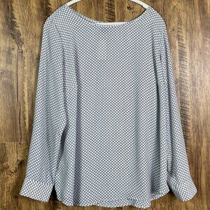 NWT Ann Taylor Factory Navy Blue Print, Tab Sleeve Top, XL, Polyester